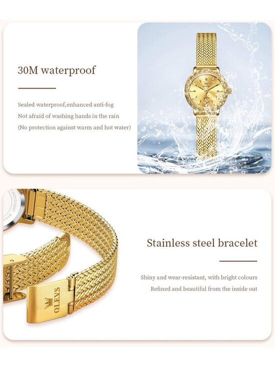 Women\'s Gold band / White dial  Diamond Fashion Elegant Chronograph Wrist Watch